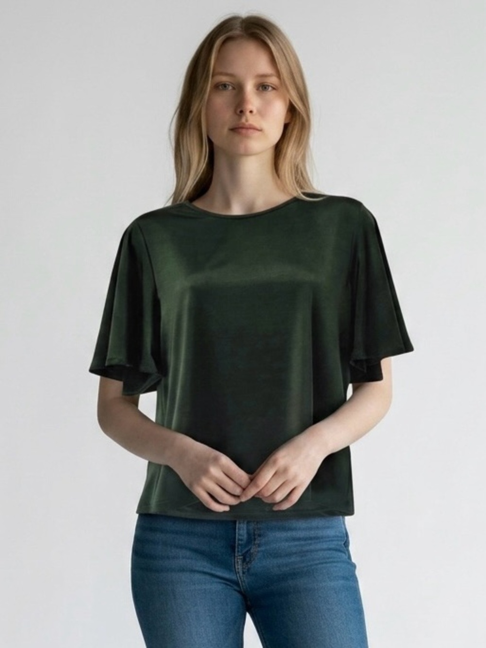 H&M Emerald Green Flutter Sleeve Blouse Flowy Lightweight Top Small